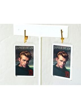Vintage 1996 1990's JAMES DEAN Postage Stamp Clip On Earrings